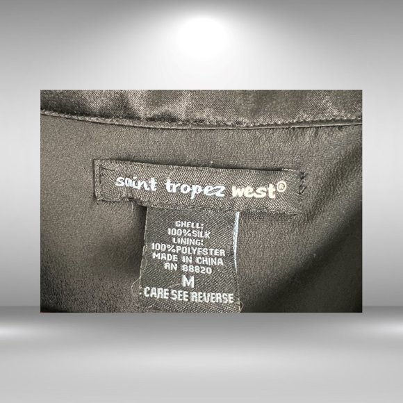 St Tropez West Black and Tan Flower Sheer Kimono Shirt w Satin Sash - Picture 3 of 9